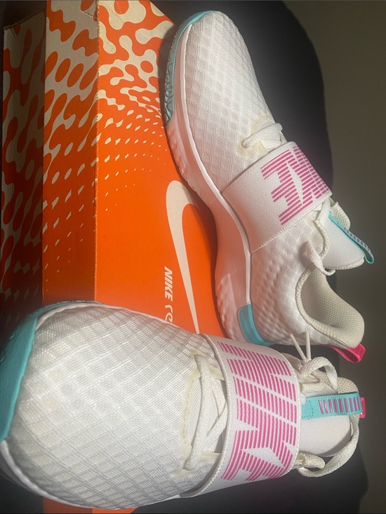 Nike Shoes - Nike White Slip-On Sneakers with Pink & Teal Accents